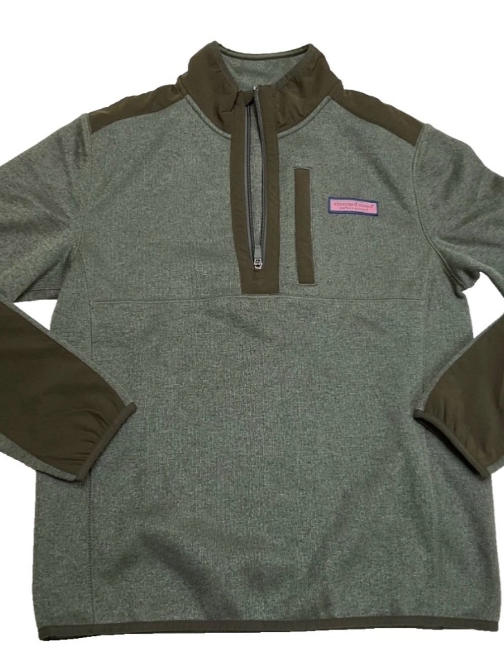 Vineyard Vines Olive Green Half-Zip Pullover with Chest Pocket